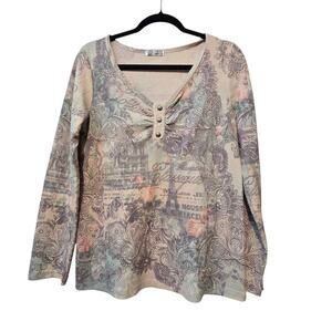 Vtg Y2K 90s Love Amor Babydoll Henley Top Women XL Floral Fairy Grunge Whimsygot